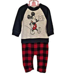 Baby Gap X Disney Mickey Plaid Romper 6-12 Months